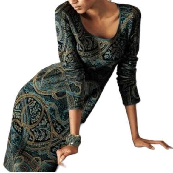 Peruvian Connection Kashmiri Paisley Jacquard Knit Sweater Dress - Green - Small - Picture 5 of 9